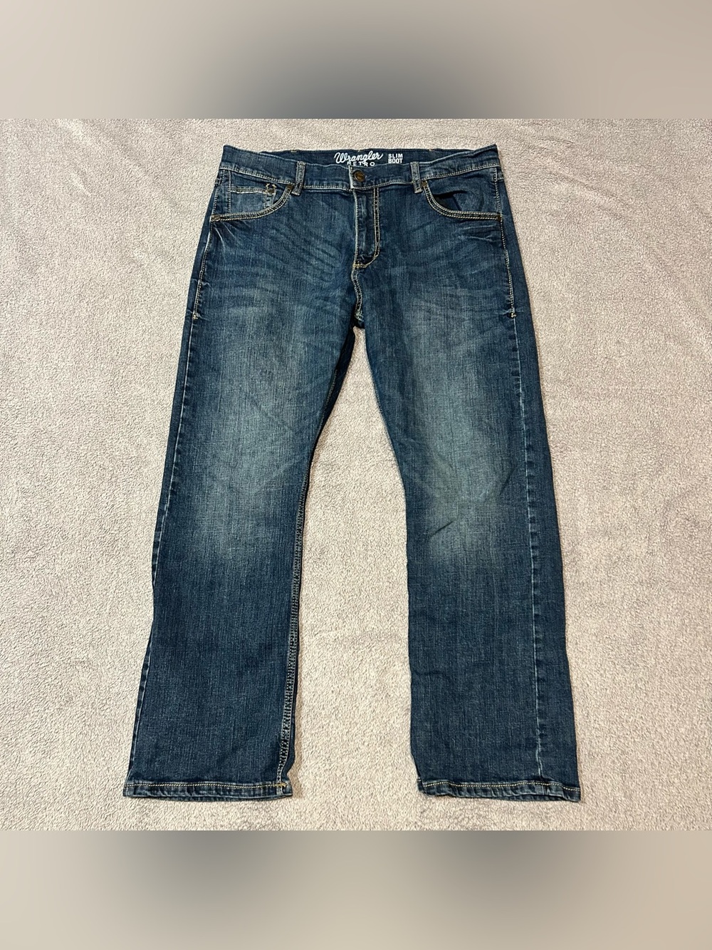 Wrangler Retro Slim Fit Bootcut Jeans Blue Denim Mens 36x30